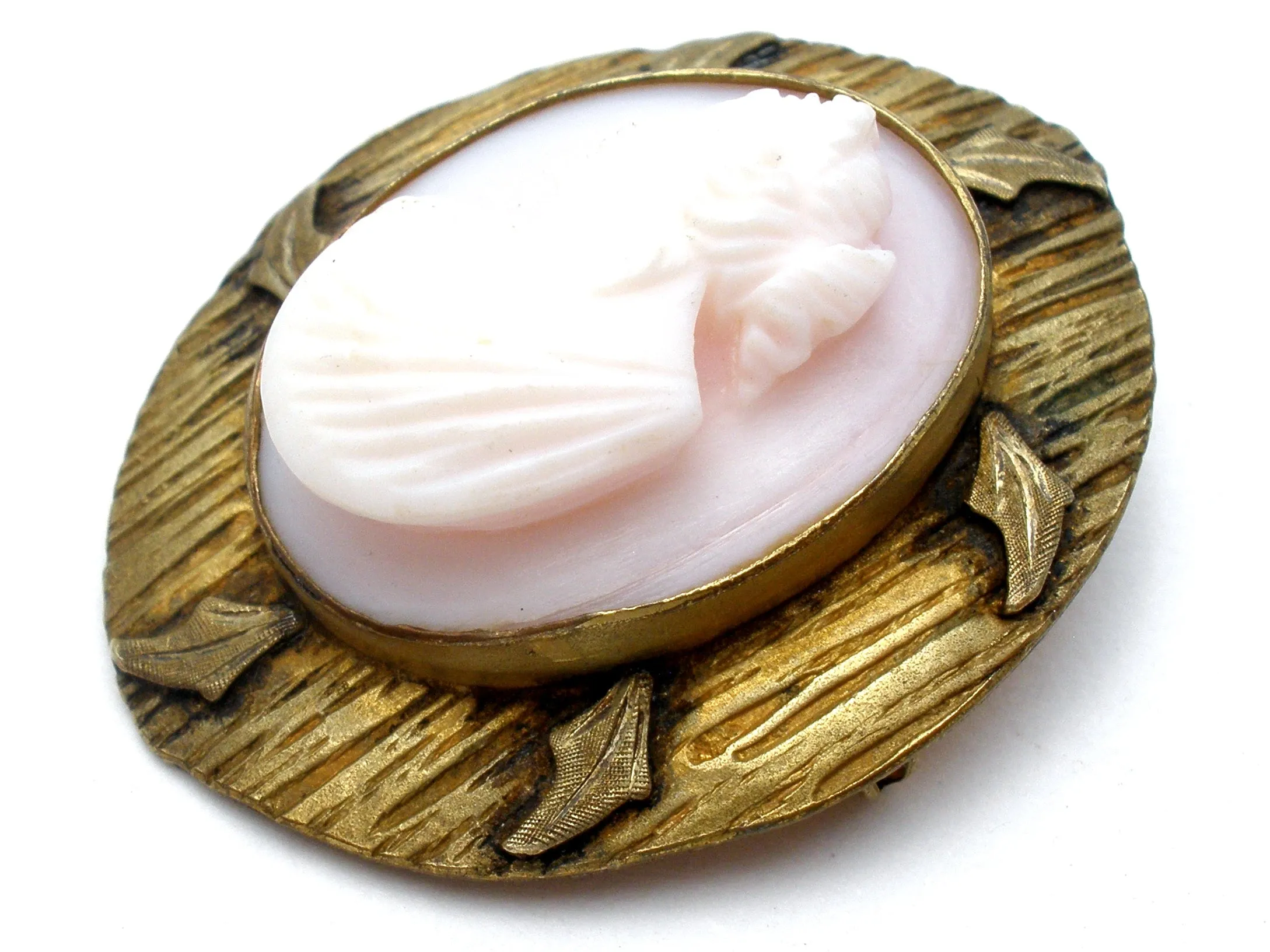 High Relief Angel Skin Left Facing Cameo Brooch Victorian