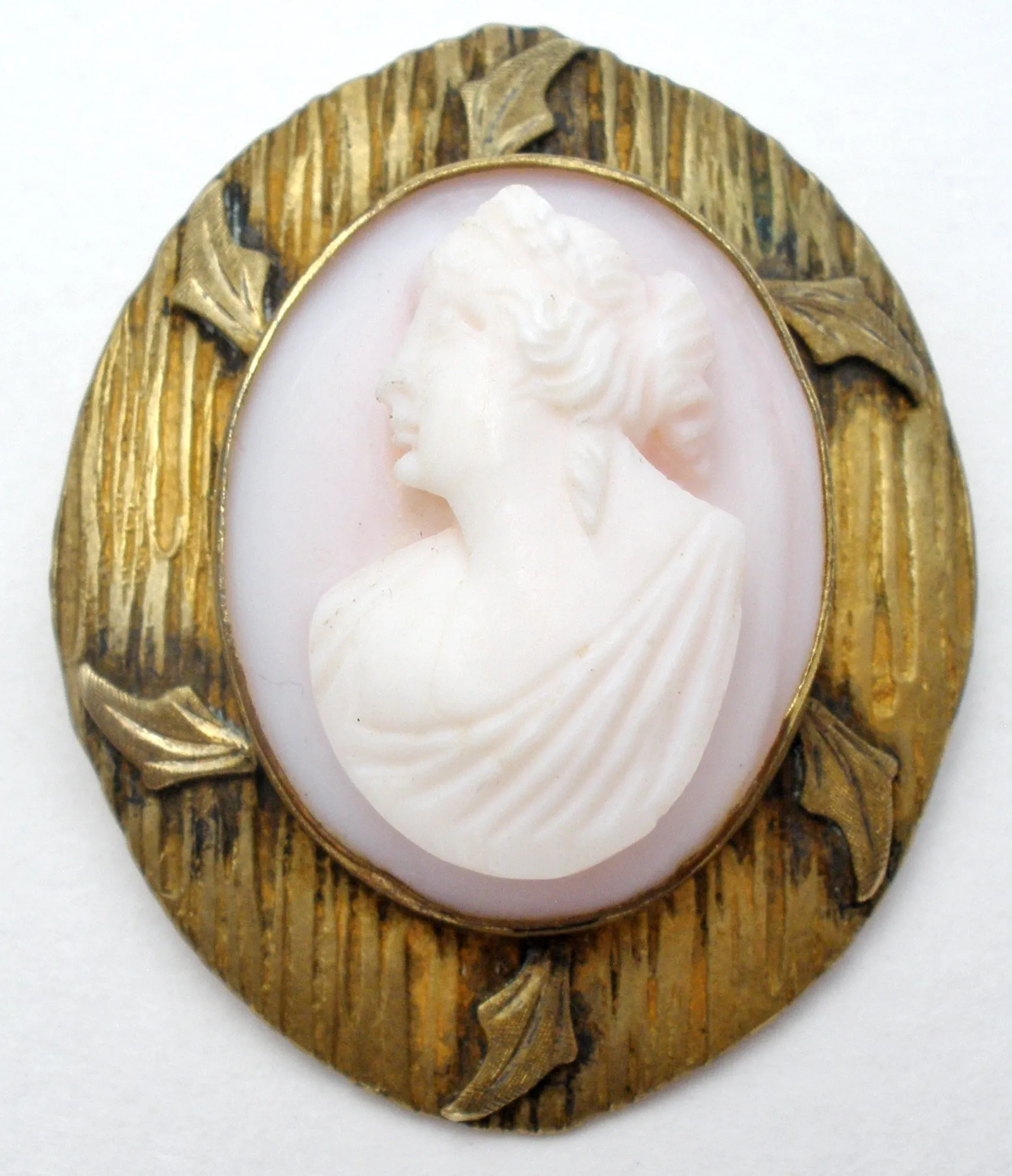 High Relief Angel Skin Left Facing Cameo Brooch Victorian