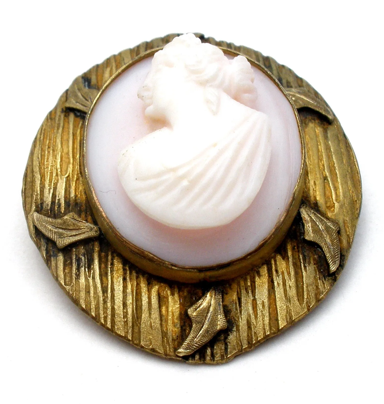 High Relief Angel Skin Left Facing Cameo Brooch Victorian