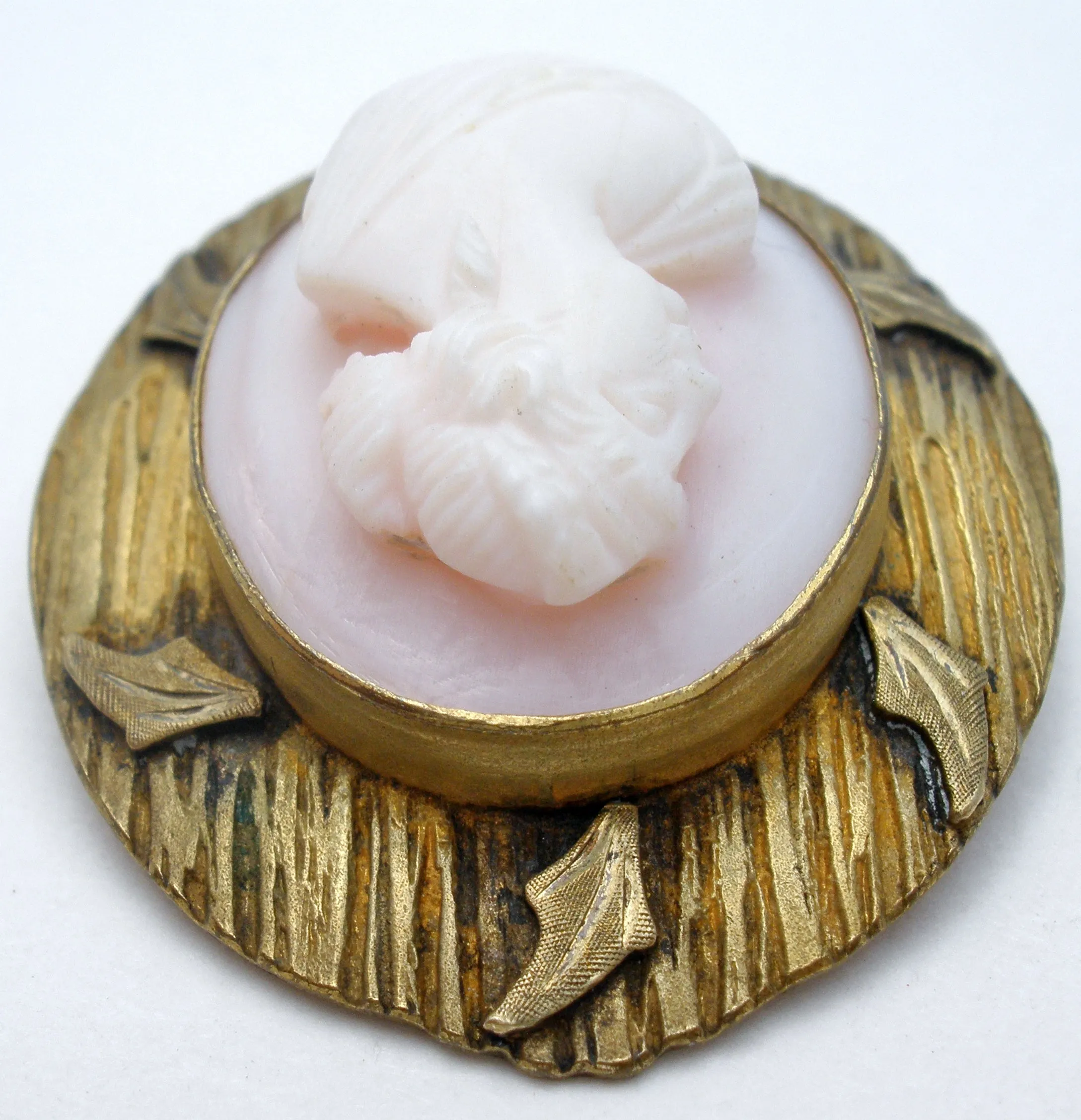 High Relief Angel Skin Left Facing Cameo Brooch Victorian