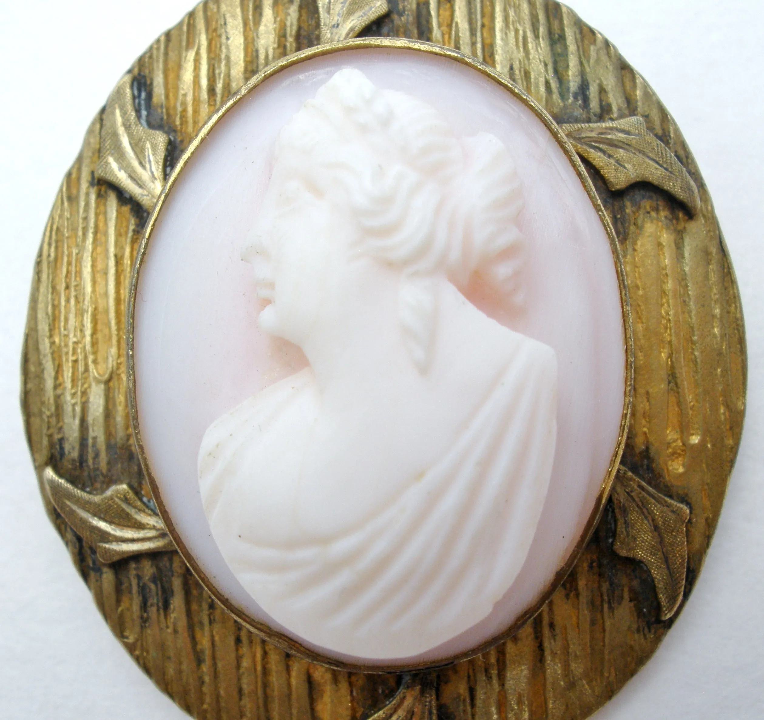 High Relief Angel Skin Left Facing Cameo Brooch Victorian