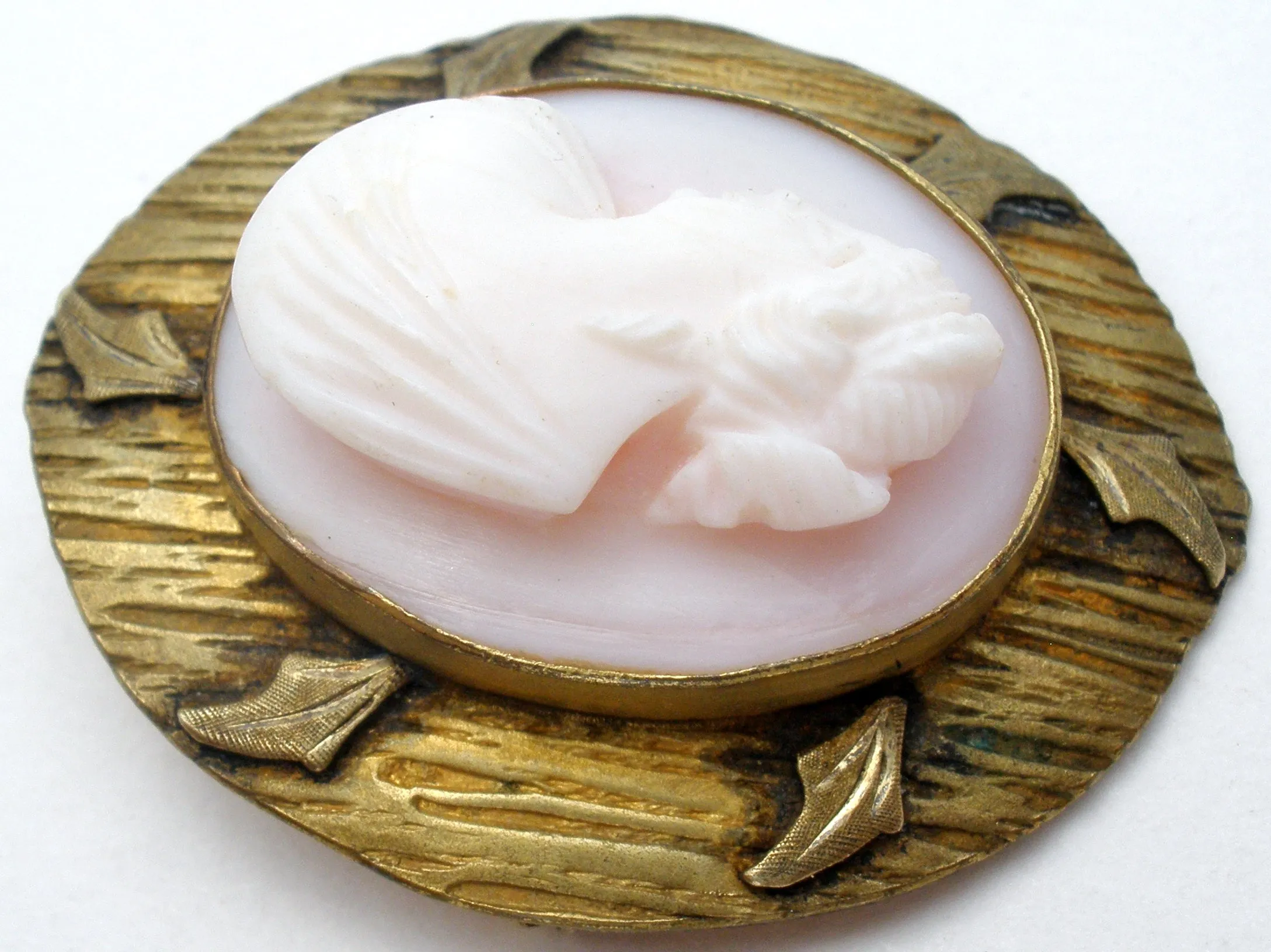 High Relief Angel Skin Left Facing Cameo Brooch Victorian