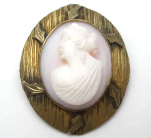 High Relief Angel Skin Left Facing Cameo Brooch Victorian