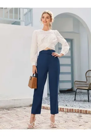 High-Rise Belted Tailored Denim Pants