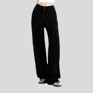 High rise slouchy dot patterned women's jeans