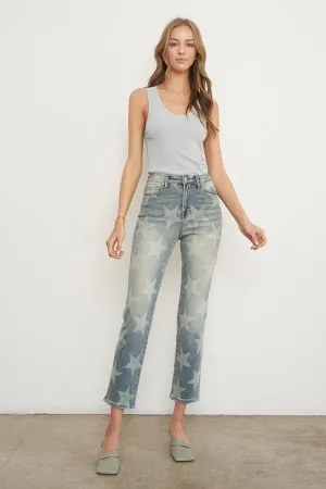 High Rise Star Printed Girlfriend Jeans