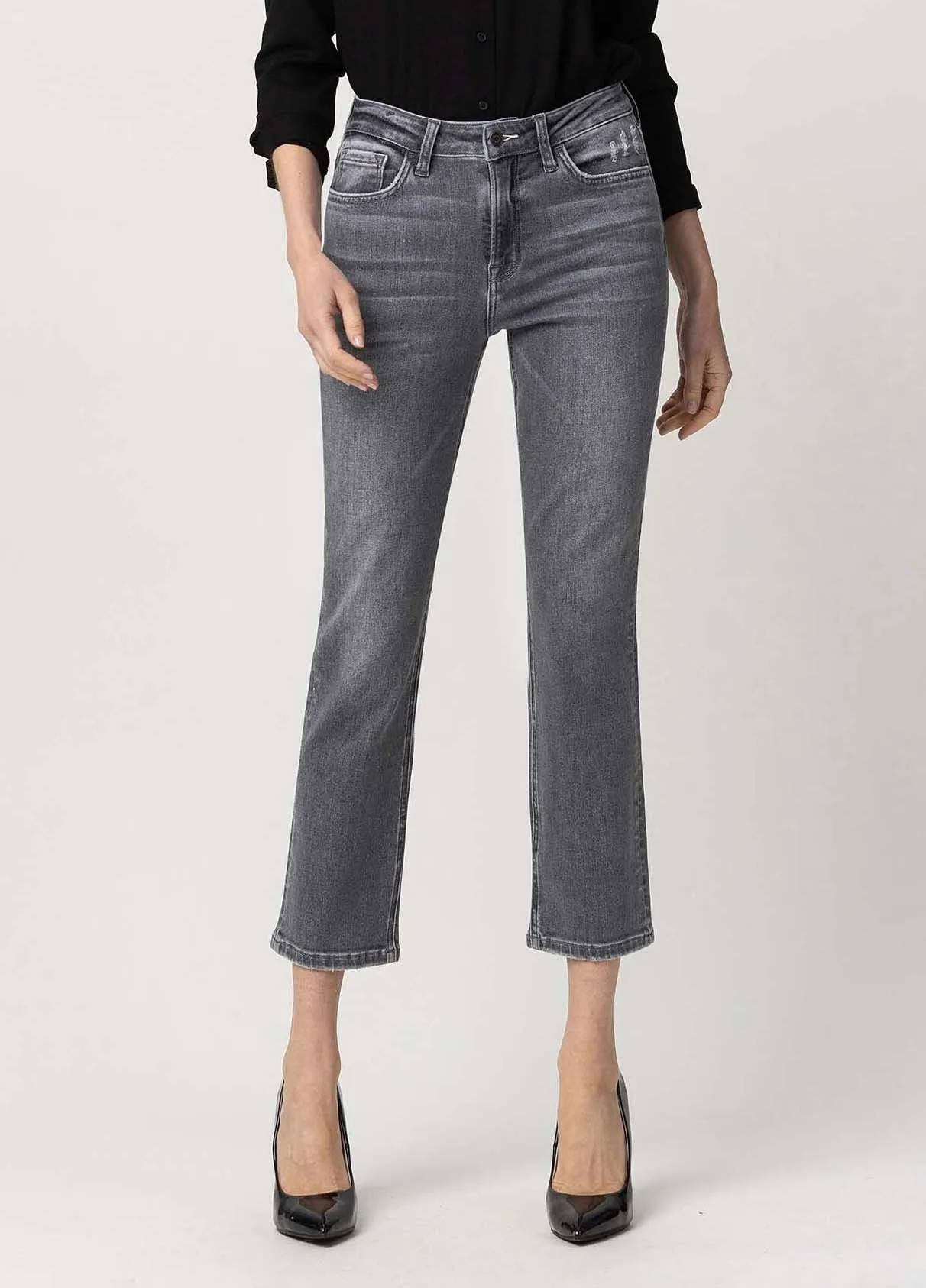 High Rise Stretch Straight Crop Jeans