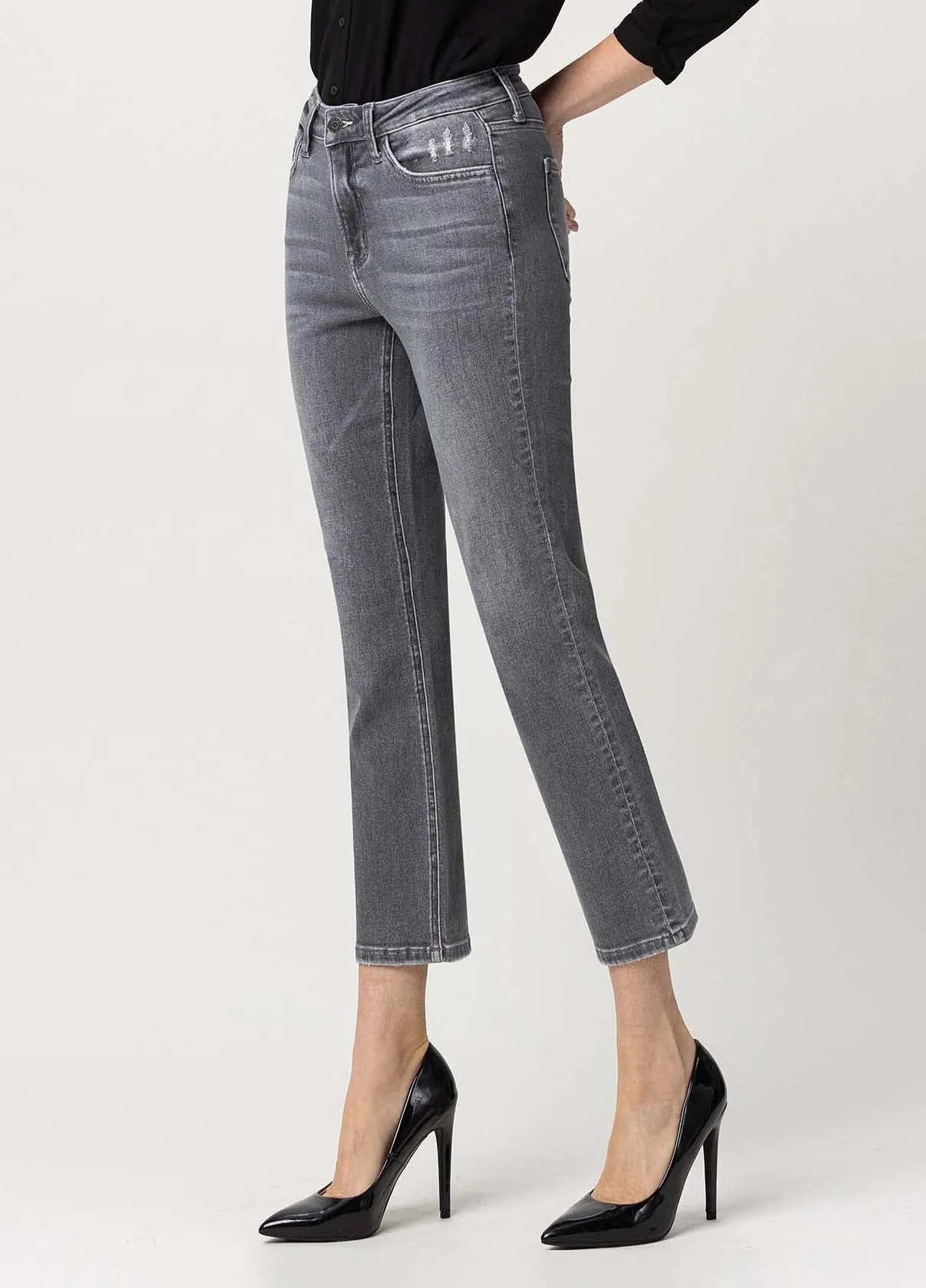 High Rise Stretch Straight Crop Jeans