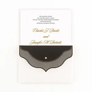 High Style in Black with Crystal Laser Embossed Invitations with Personalization Vintage Gold