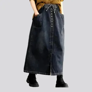 High-waist front-slit jean skirt for ladies