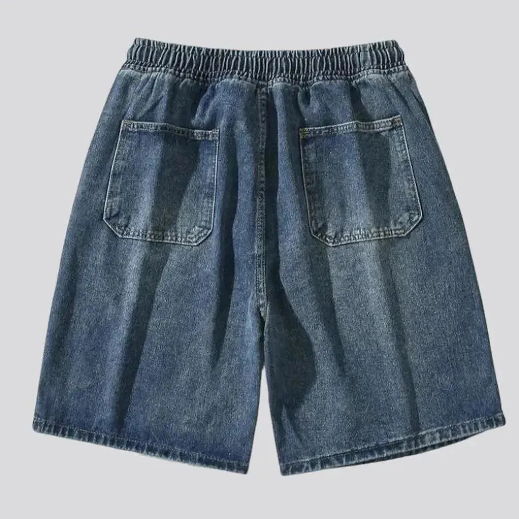 High-waist knee-length jean shorts