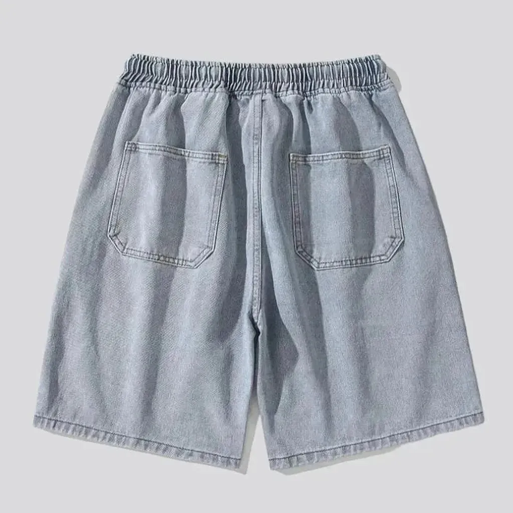 High-waist knee-length jean shorts