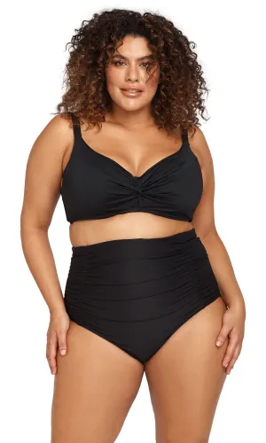 High Waist Ruched Bikini Pant Hues Black Raphael