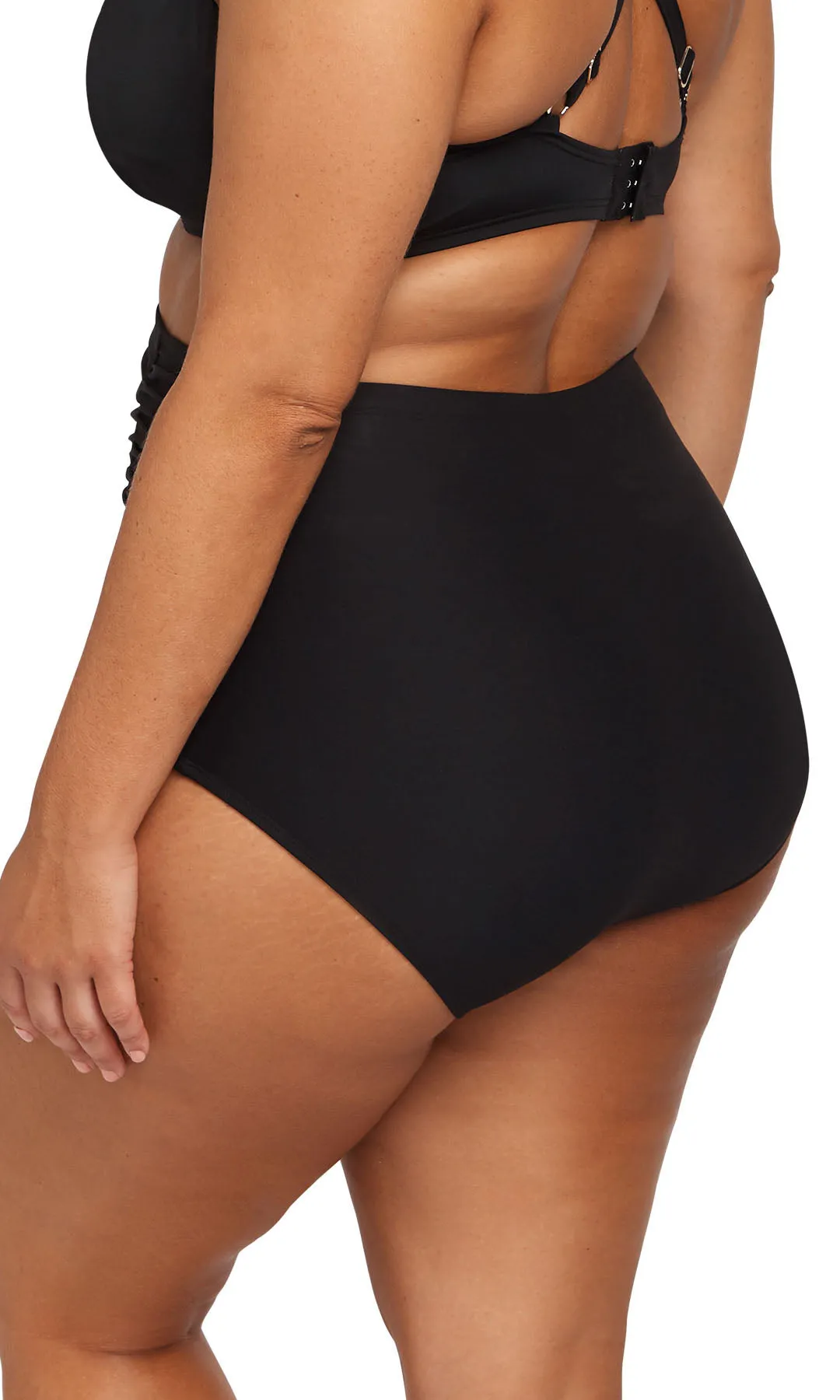 High Waist Ruched Bikini Pant Hues Black Raphael