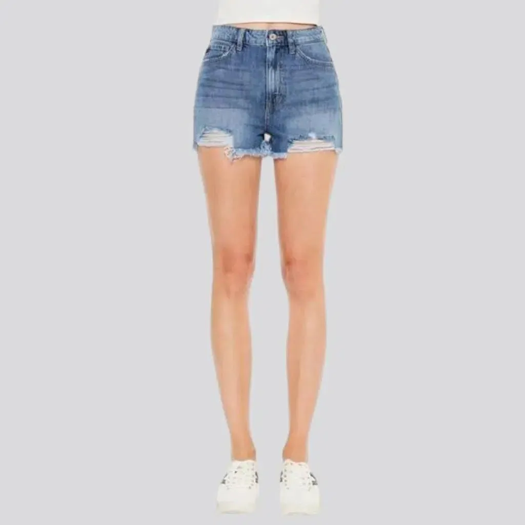 High-waist straight denim shorts for women