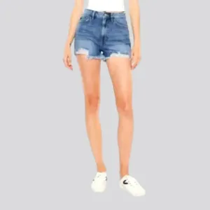 High-waist straight denim shorts for women