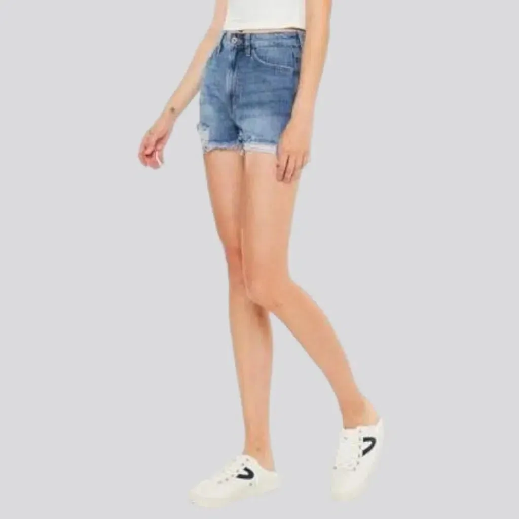 High-waist straight denim shorts for women