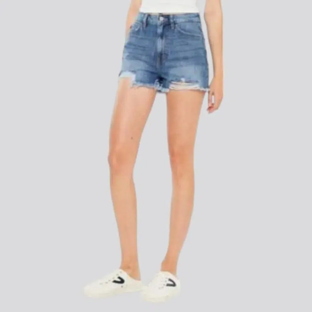 High-waist straight denim shorts for women