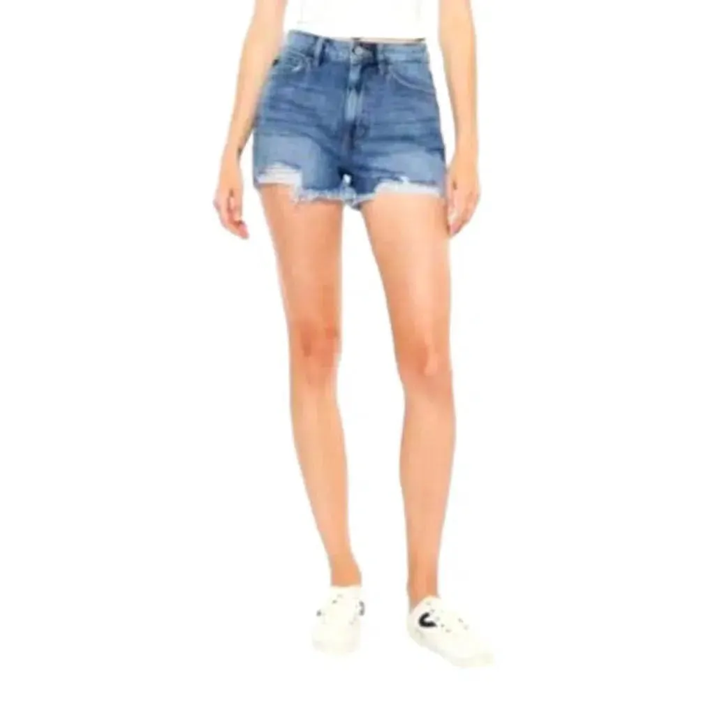 High-waist straight denim shorts for women