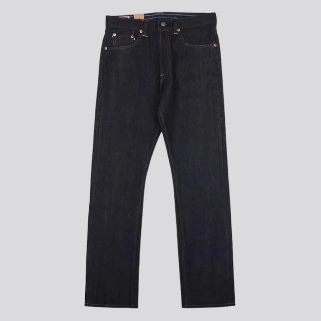 High-waist straight men's self-edge jeans