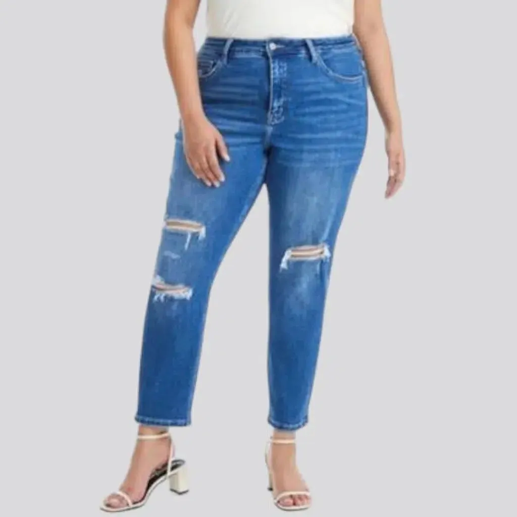 High-waist whiskered jeans