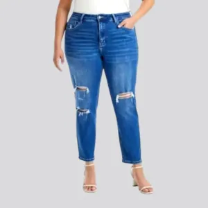 High-waist whiskered jeans