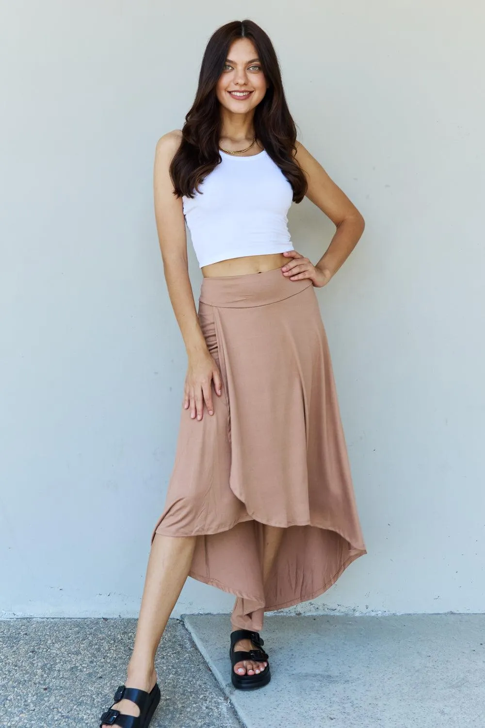 High Waisted Flare Maxi Skirt in Camel