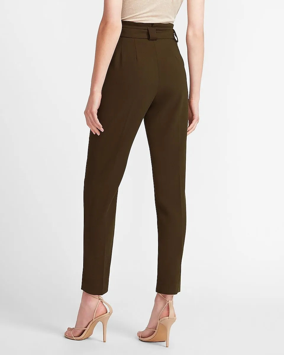 High Waisted Paperbag Ankle Pant in Hunter Green