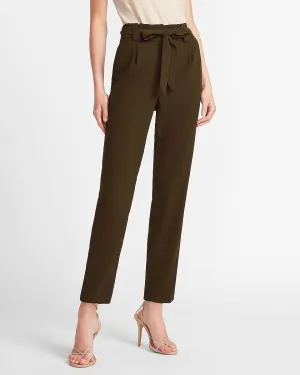 High Waisted Paperbag Ankle Pant in Hunter Green