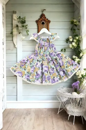 High Waisted Twirling Dress | Blossoming Blooms ~ Lavender on Mint