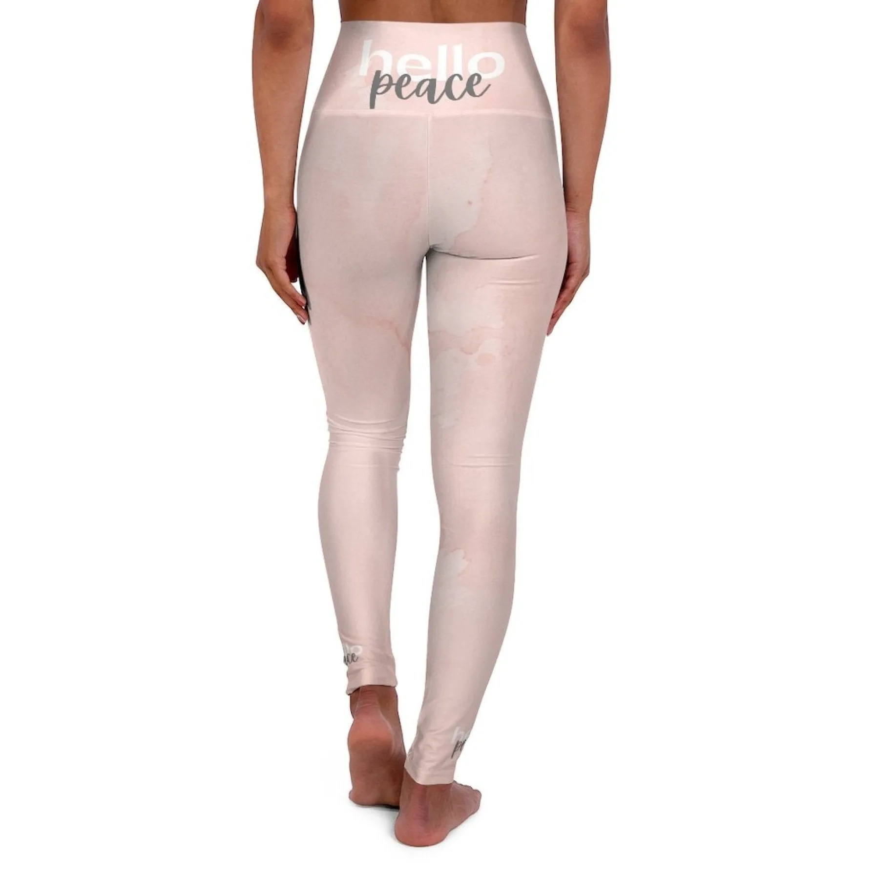 High Waisted Yoga Leggings, Peach Marble Style Fitness Pants