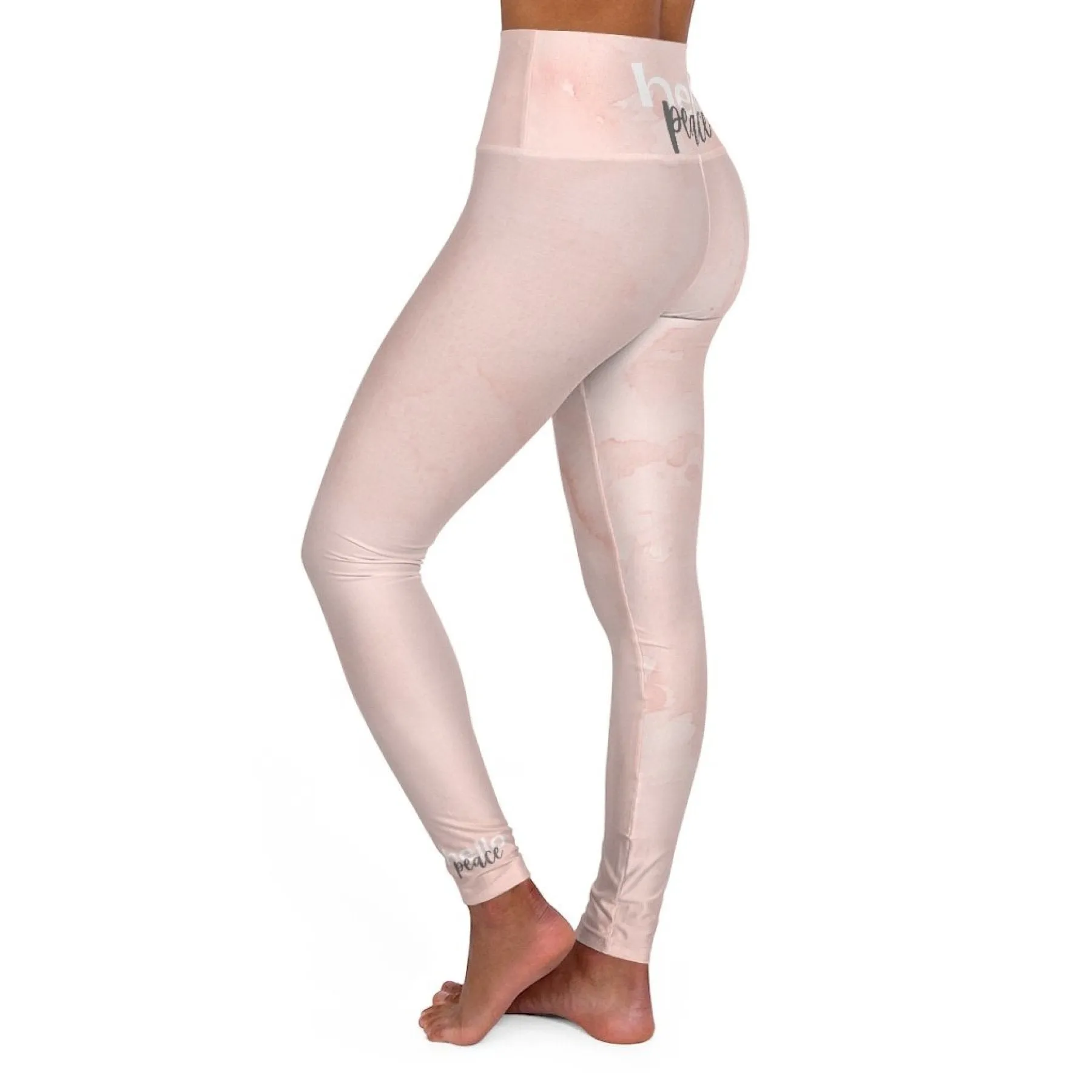 High Waisted Yoga Leggings, Peach Marble Style Fitness Pants