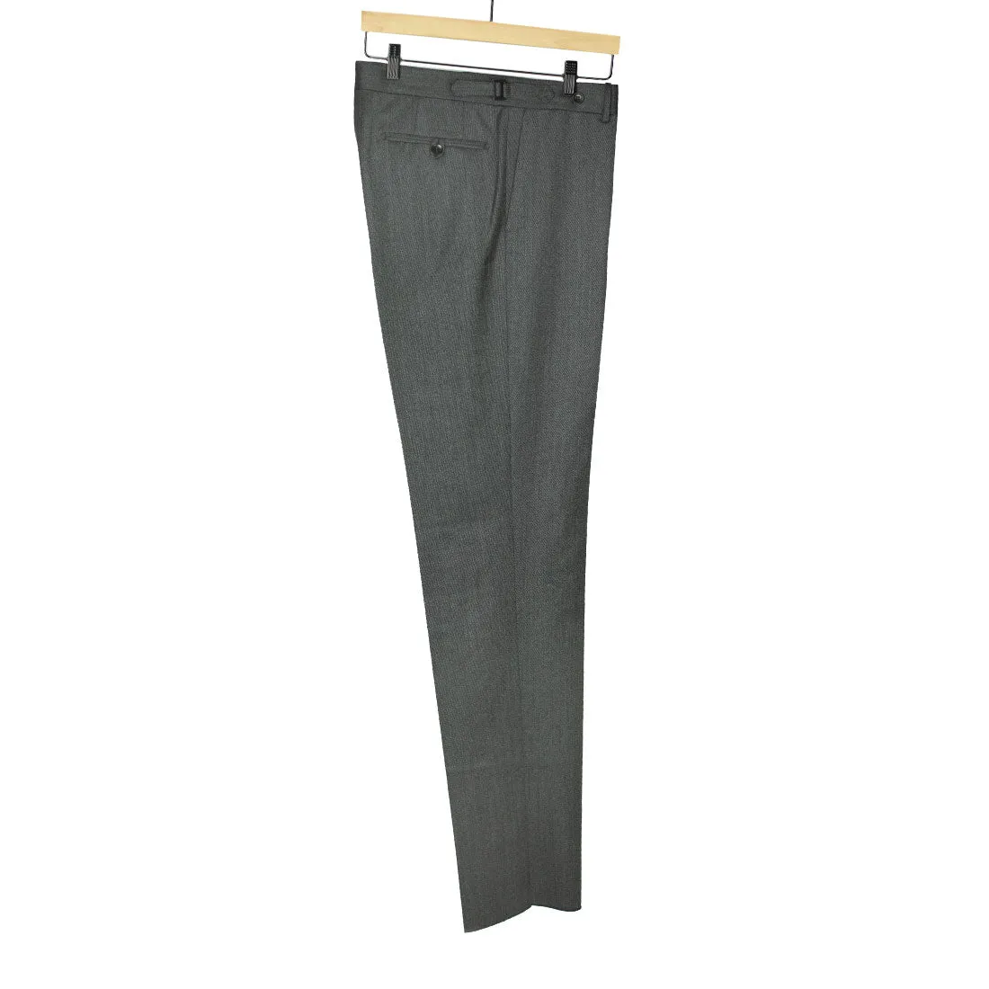 Higher-rise side tab trousers in grey melange cavalry twill wool (restock)