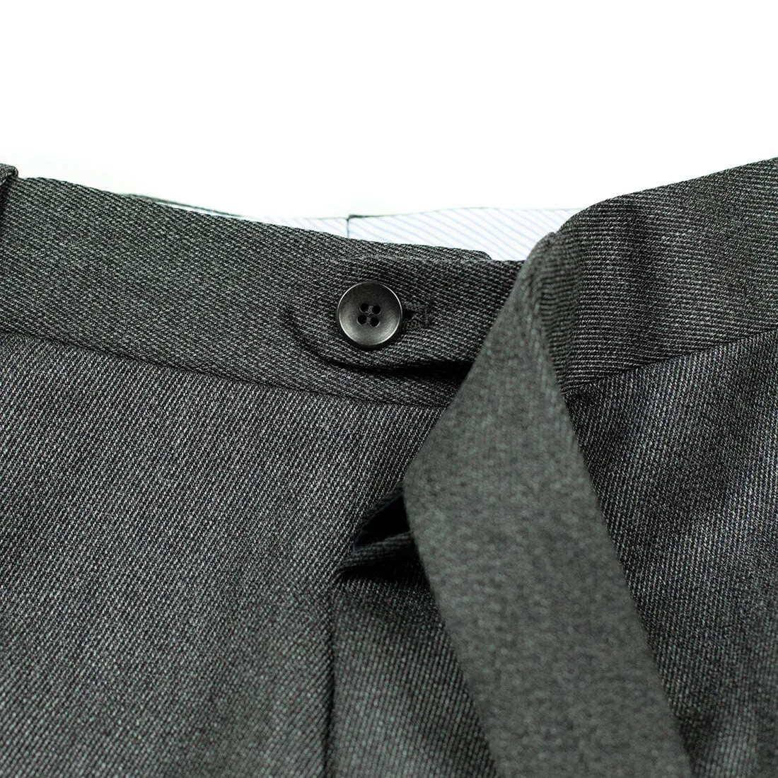 Higher-rise side tab trousers in grey melange cavalry twill wool (restock)