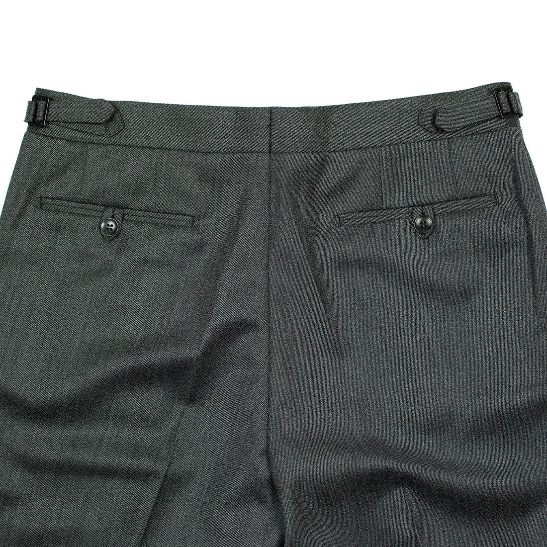 Higher-rise side tab trousers in grey melange cavalry twill wool (restock)