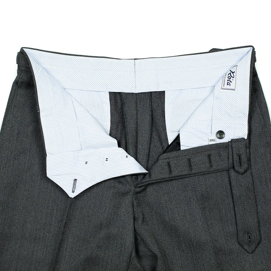 Higher-rise side tab trousers in grey melange cavalry twill wool (restock)