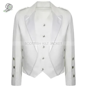 Highland Prince Charlie Kilt Jacket & Waistcoat with White Pipe Band