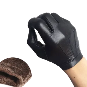 Highshine Unlined Wrist Button One Whole Piece of Sheep Leather Touch Screen Winter Gloves for Men Black and brown