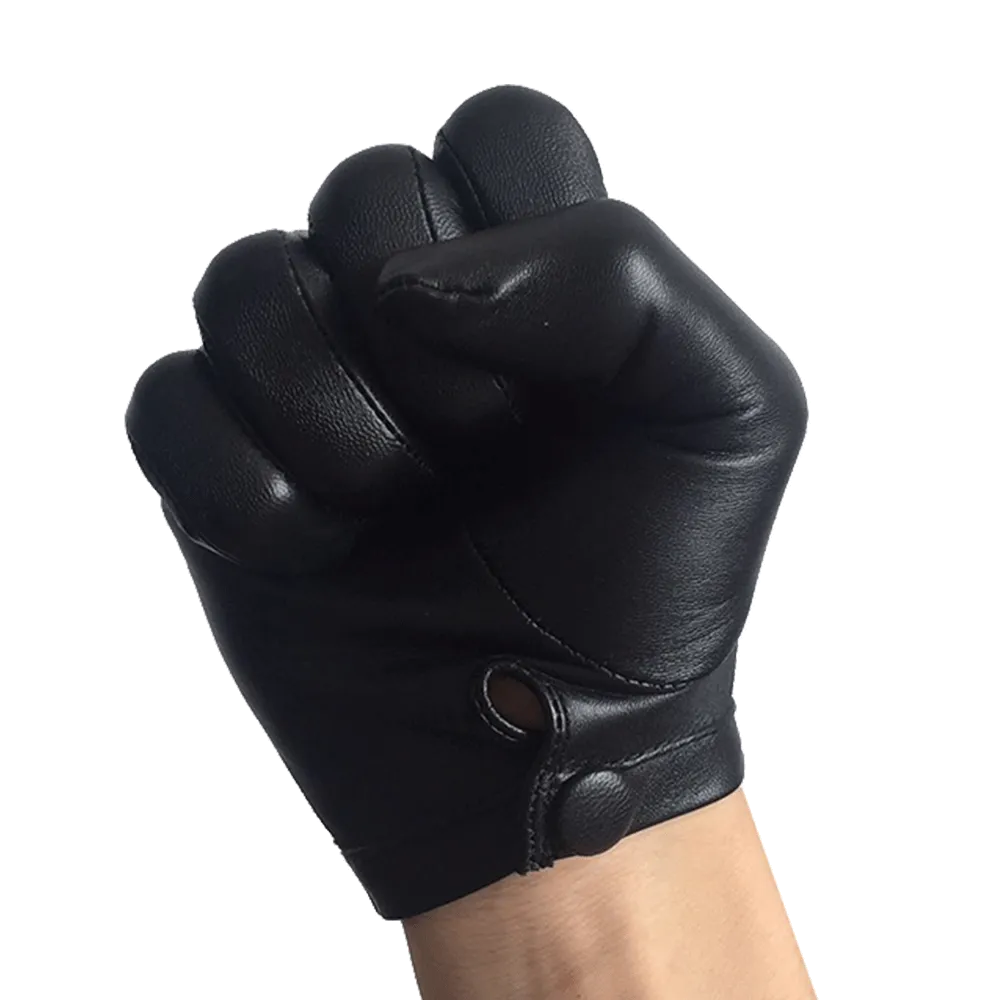 Highshine Unlined Wrist Button One Whole Piece of Sheep Leather Touch Screen Winter Gloves for Men Black and brown