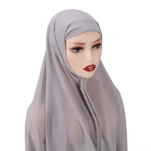 Hijab with Undercap Attached Chiffon Hijab Scarf Instant Hijab Color Gray