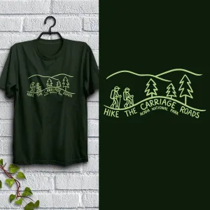 Hike the Carriage Roads Acadia T-Shirt Adult Unisex, 100% Cotton, S-XXL, Acadia ME Tshirt