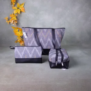 Hindustani Tote Combo Grey with Mustard  Zig Zag Design