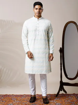 HINT OF BLUE PRINTED KURTA SET WITH INTRICATE EMBROIDERY