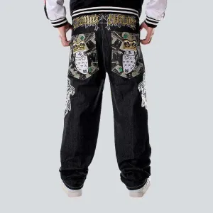 Hip-hop crown embroidery jeans