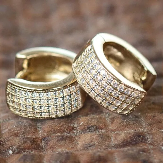 Hip Hop Jewelry 4 Row Micro Pave Hoop Earrings for Party with Zircon in Silver Color