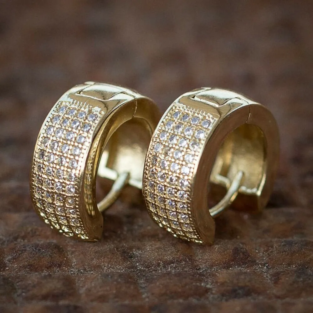 Hip Hop Jewelry 4 Row Micro Pave Hoop Earrings for Party with Zircon in Silver Color