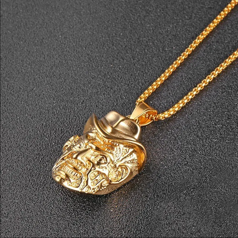 Hip Hop Jewelry  Hyperbole Clown Mask Pendant Necklace in Gold Color