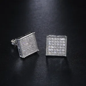 Hip Hop Jewelry Iced Out Micro Pave Square Stud Earrings with Cubic Zirconia