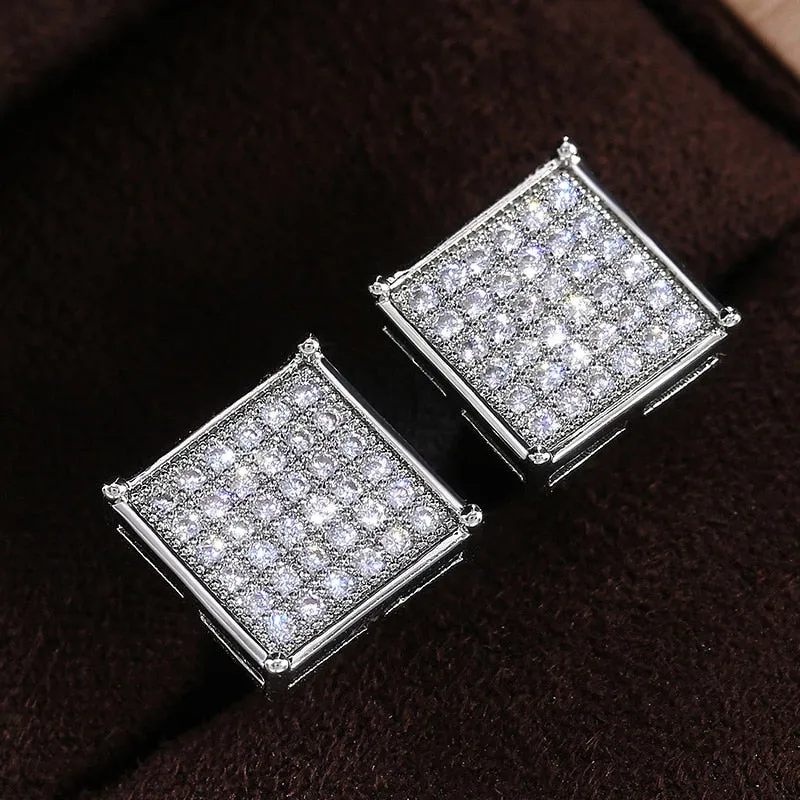 Hip Hop Jewelry Iced Out Micro Pave Square Stud Earrings with Cubic Zirconia