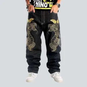 Hip-hop snake embroidery jeans